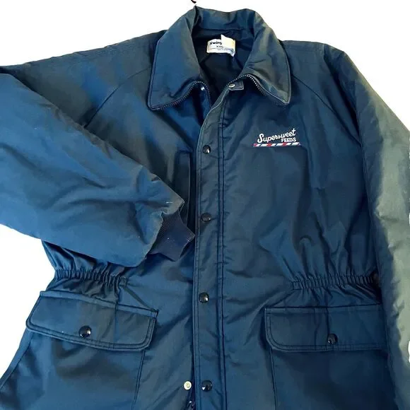 RARE Vtg Swingster Supersweet Feeds Jacket Puffer XXL Blue Winter Farm Ski Y2K - Picture 6 of 16